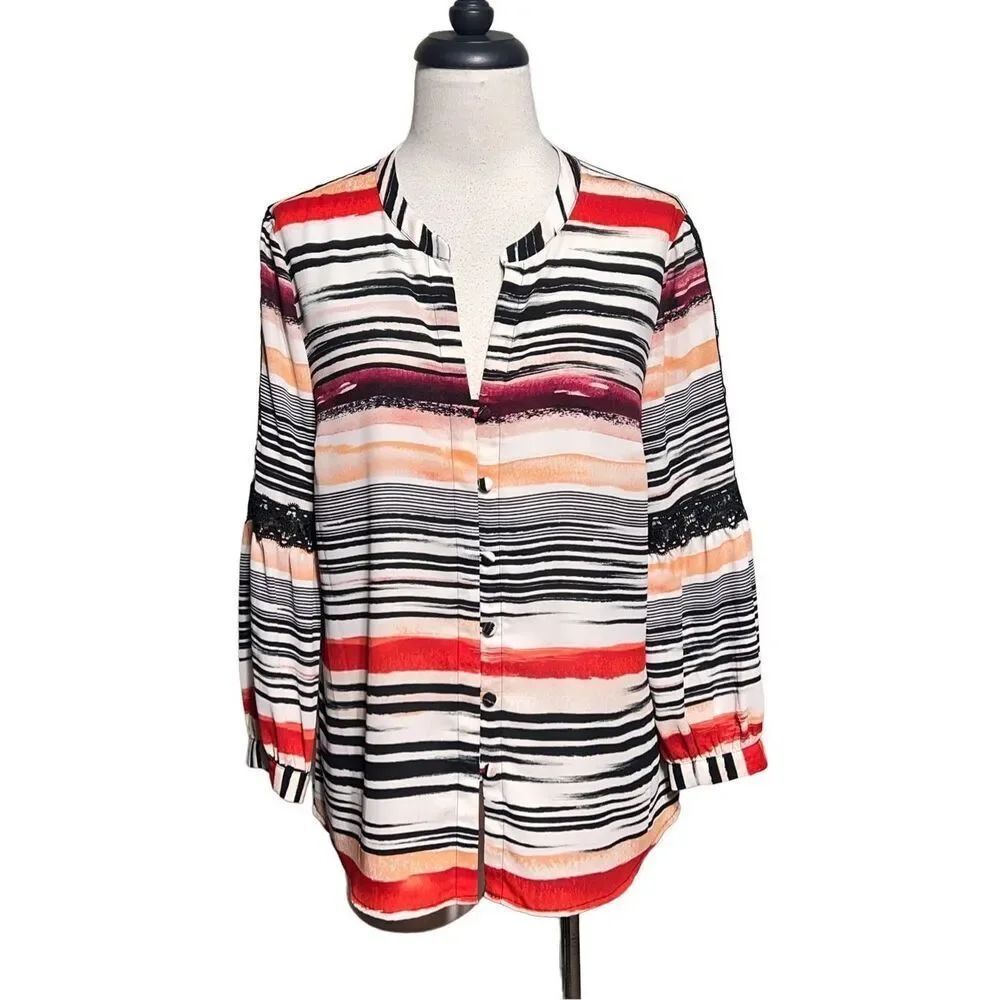 Karl Lagerfeld Long Sleeve Striped Button Up Blouse Size Medium
